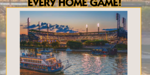 Gateway Clipper fleet boat cruising Pittsburgh’s Three Rivers near Acrisure Stadium, capturing the excitement of game day and scenic waterfront views.