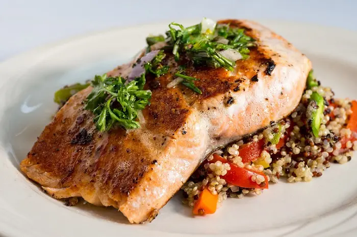 salmon filet over rice